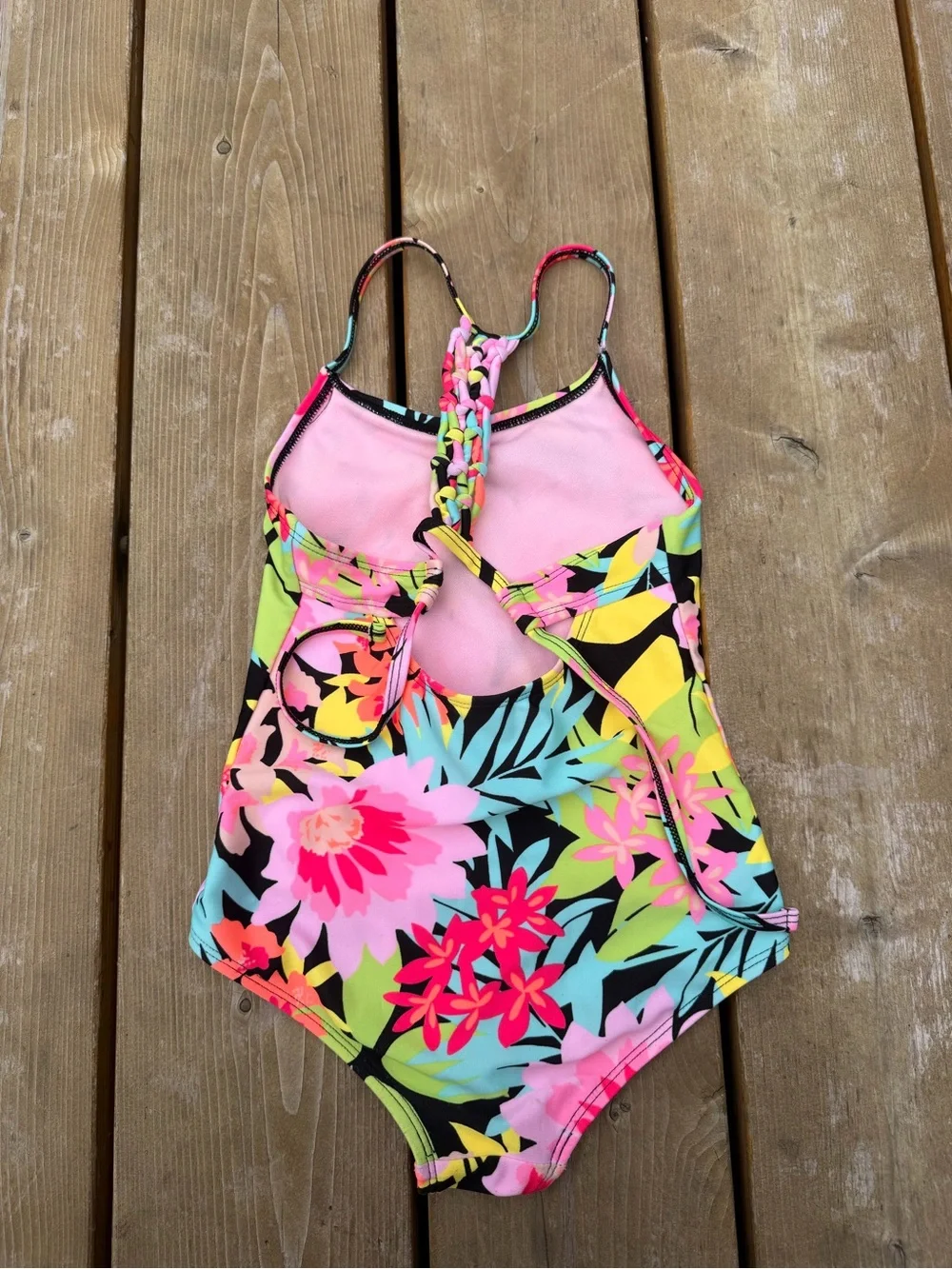 art class Neon Floral Racerback One-Piece Swimsuit in Pink, Yellow & Aqua